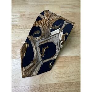 100% Silk Men's Neck Tie Made in Italy M.C. Escher Gold Navy Abstract JL